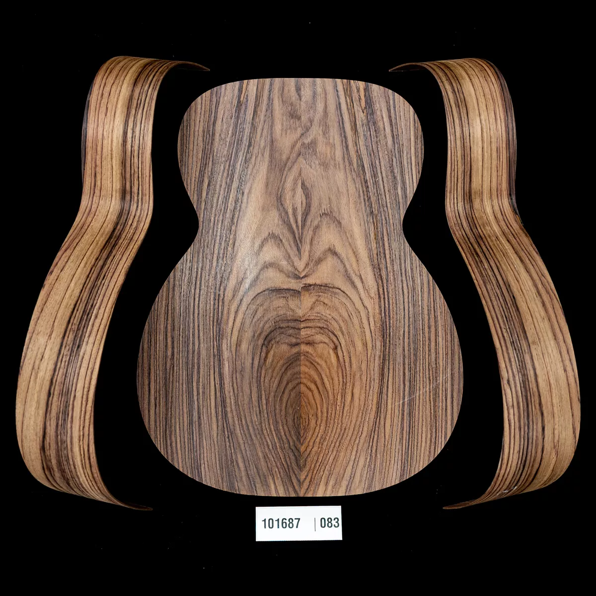 Conjunto de fondo ensamblado y aros doblados de palisandro de la India oriental con veta Wild Grain para guitarra tipo OM - 083 Conjunto de fondo ensamblado y aros doblados de palisandro de la India oriental con veta Wild Grain para guitarra tipo OM - 083