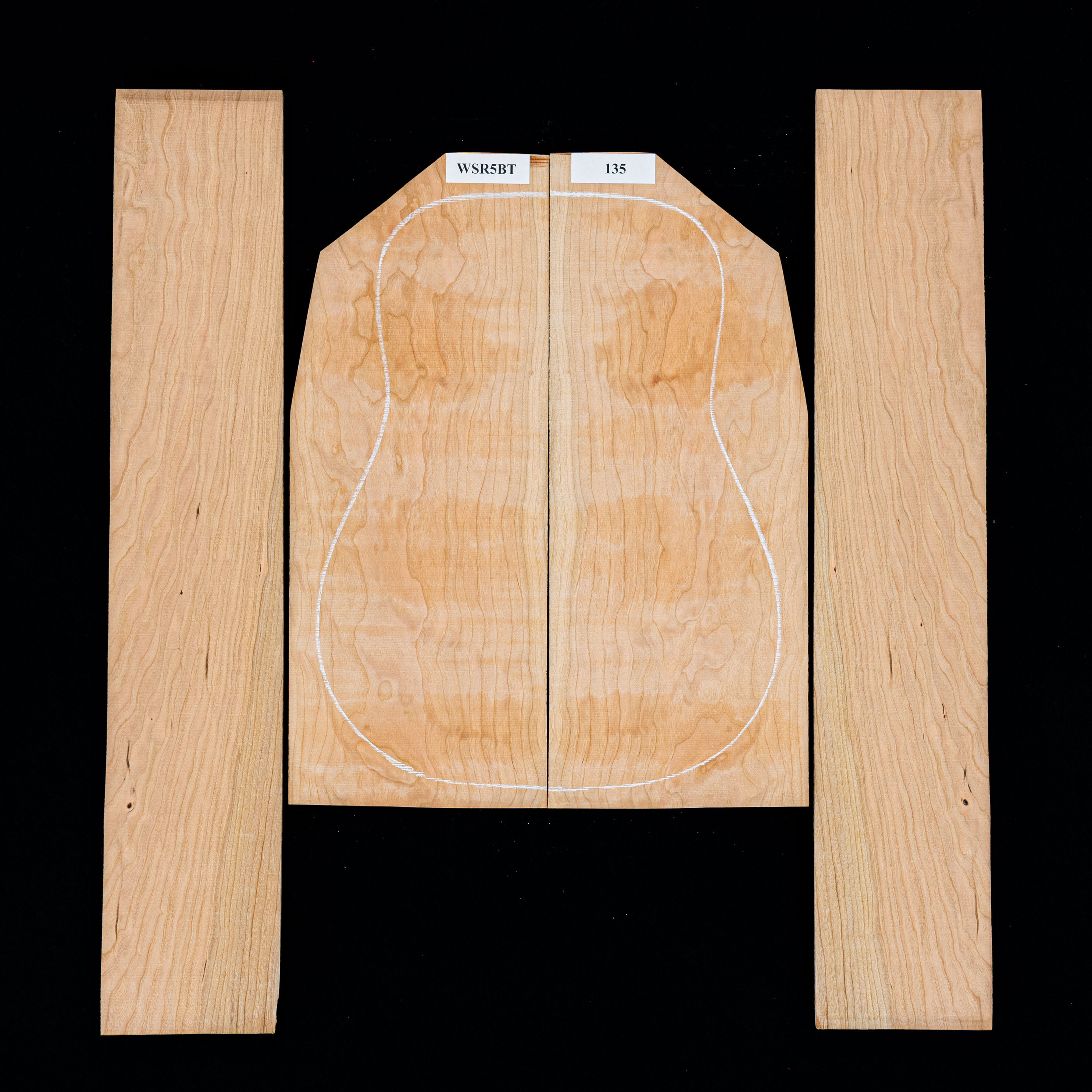 Conjunto de fondo y aros de cerezo americano flameado - 135 Conjunto de fondo y aros de cerezo americano flameado - 135