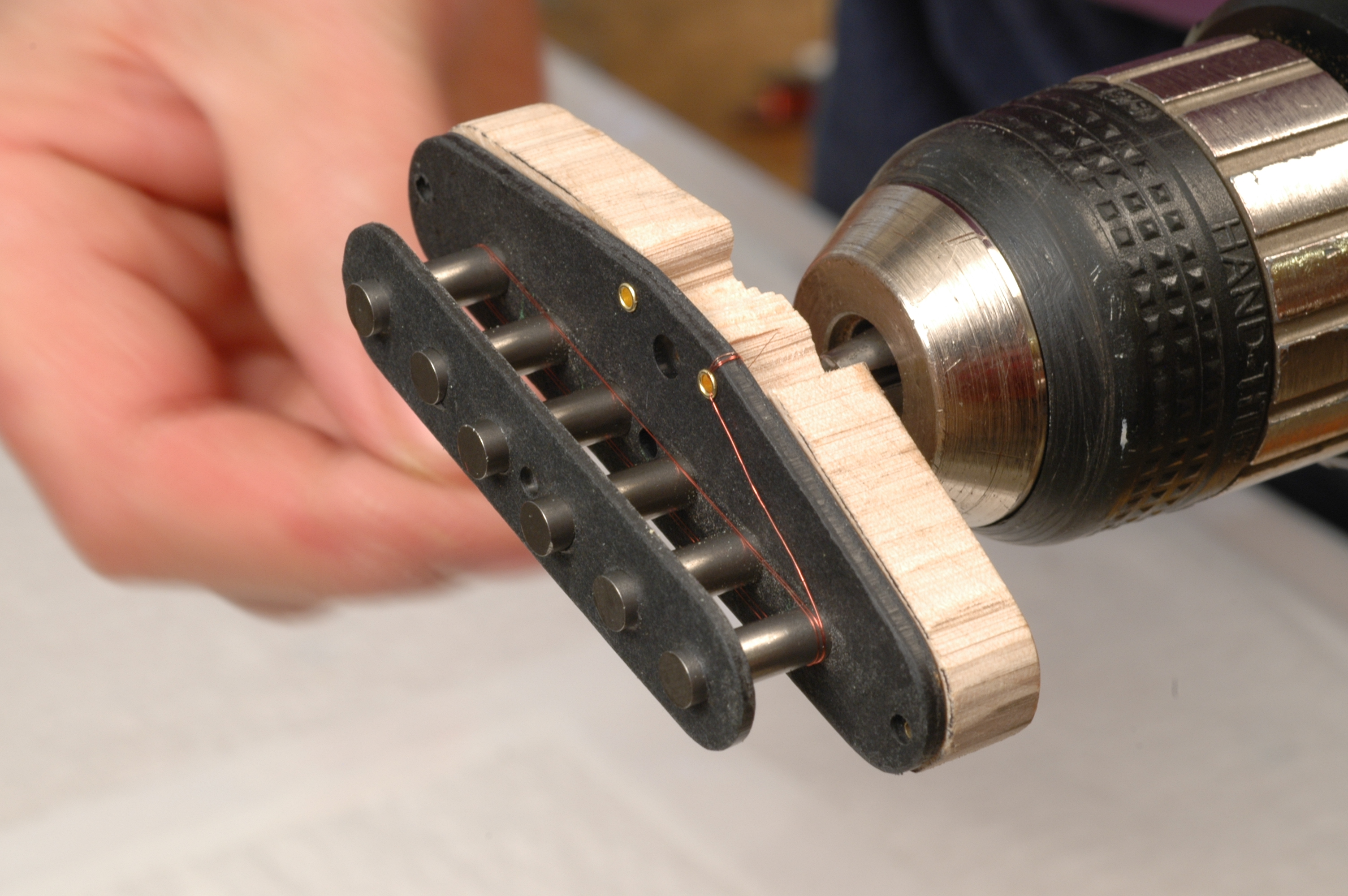 Homemade hand drill pickup winder