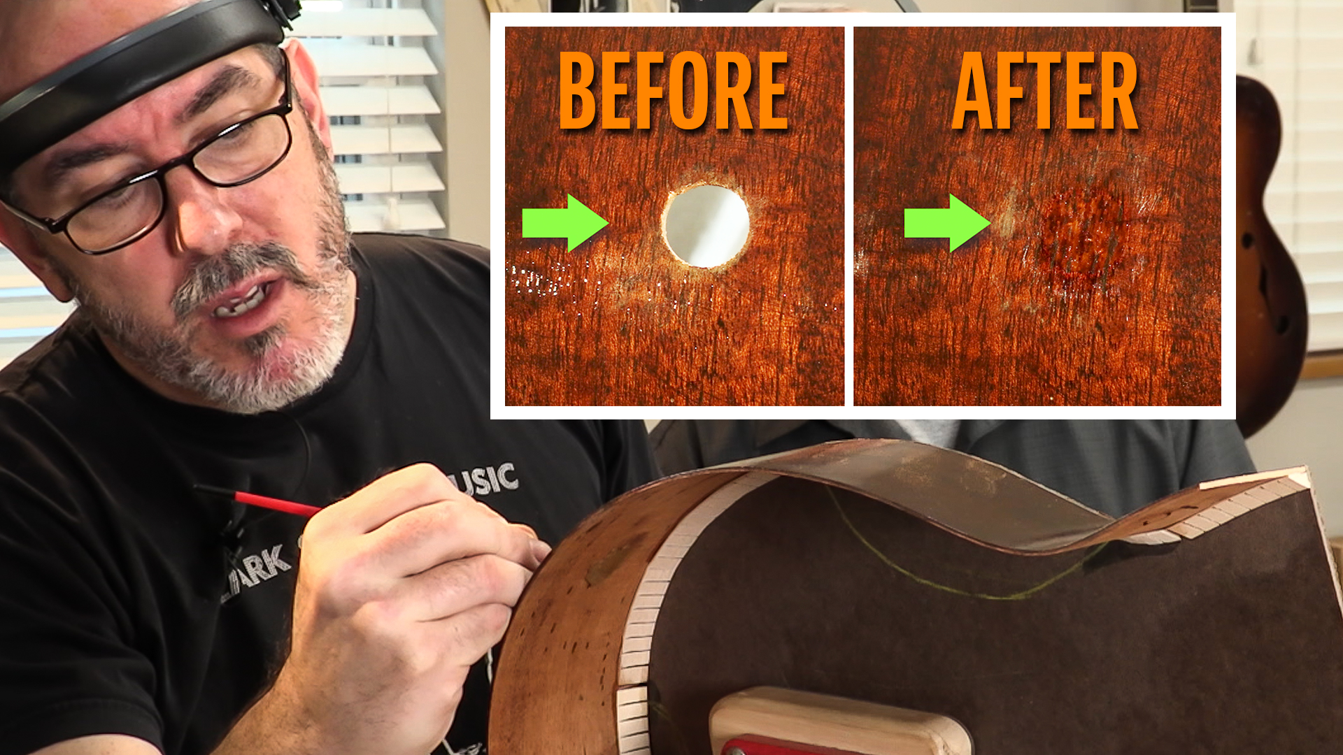 Cómo parchear un orificio en la guitarra acústica